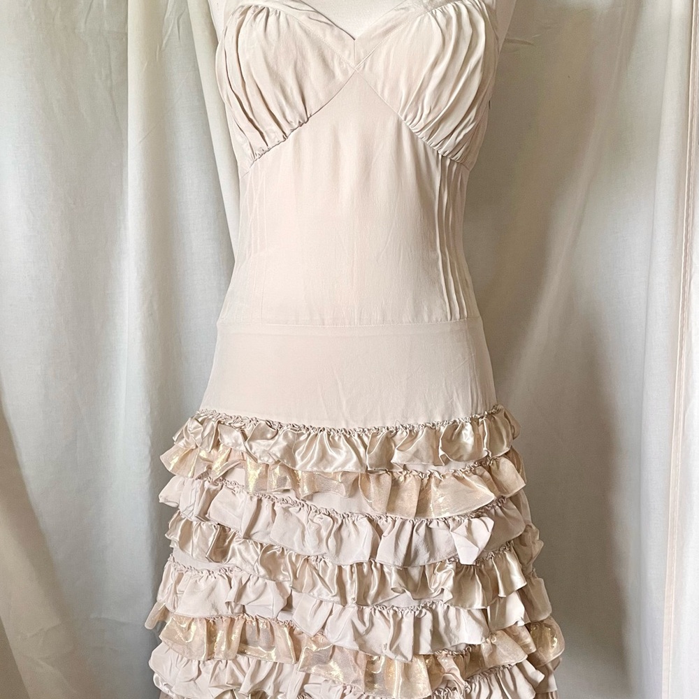 Elegant Cream Ruffle Prom Dress - Picture 2 of 15